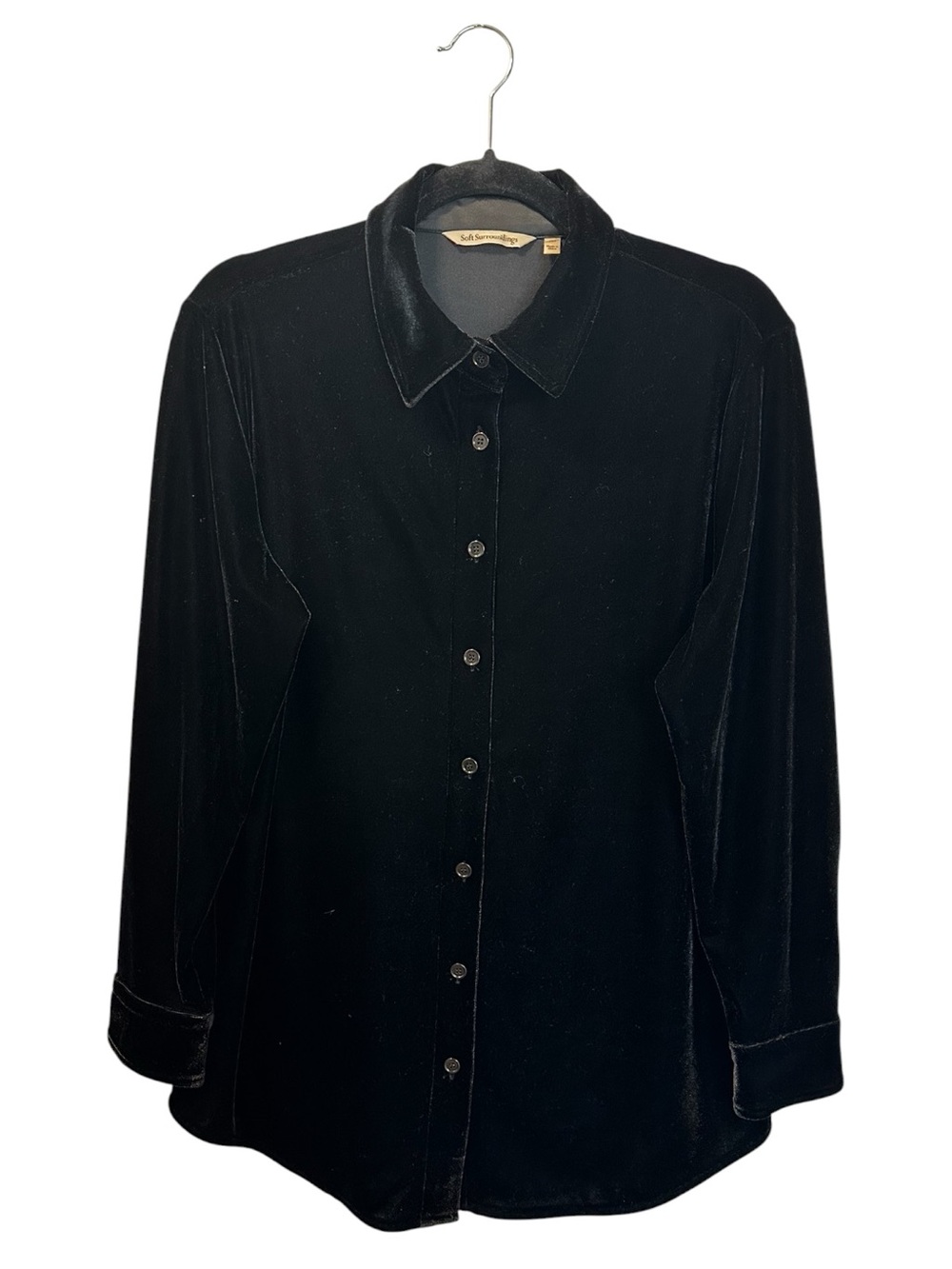 Soft Surroundings Velvet Button-Down BoyfriendTunic Shirt Black Petite SZ PM